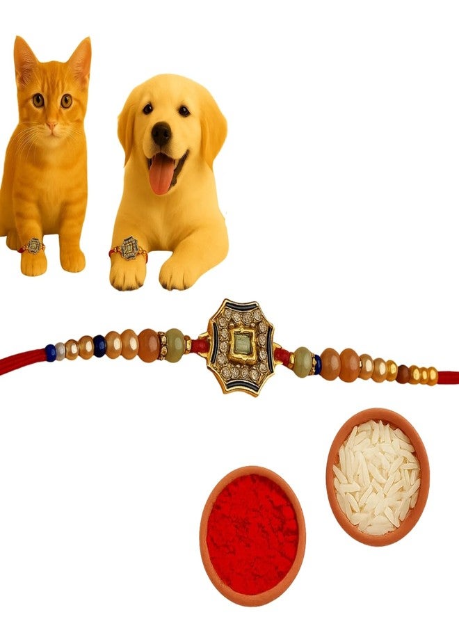 سايج سكوير راخي مربع الشكل على شكل مخلب من سيج للكلاب والقطط والحيوانات الأليفة الصغيرة | احتفل بروابط الحب في عيد راكشا باندهان | راخي لطيف مزين بالخرز والخيوط الزخرفية | هدية لمحبي الحيوانات الأليفة ورفاقهم ذوي الفراء (النوع 5) - Image 1